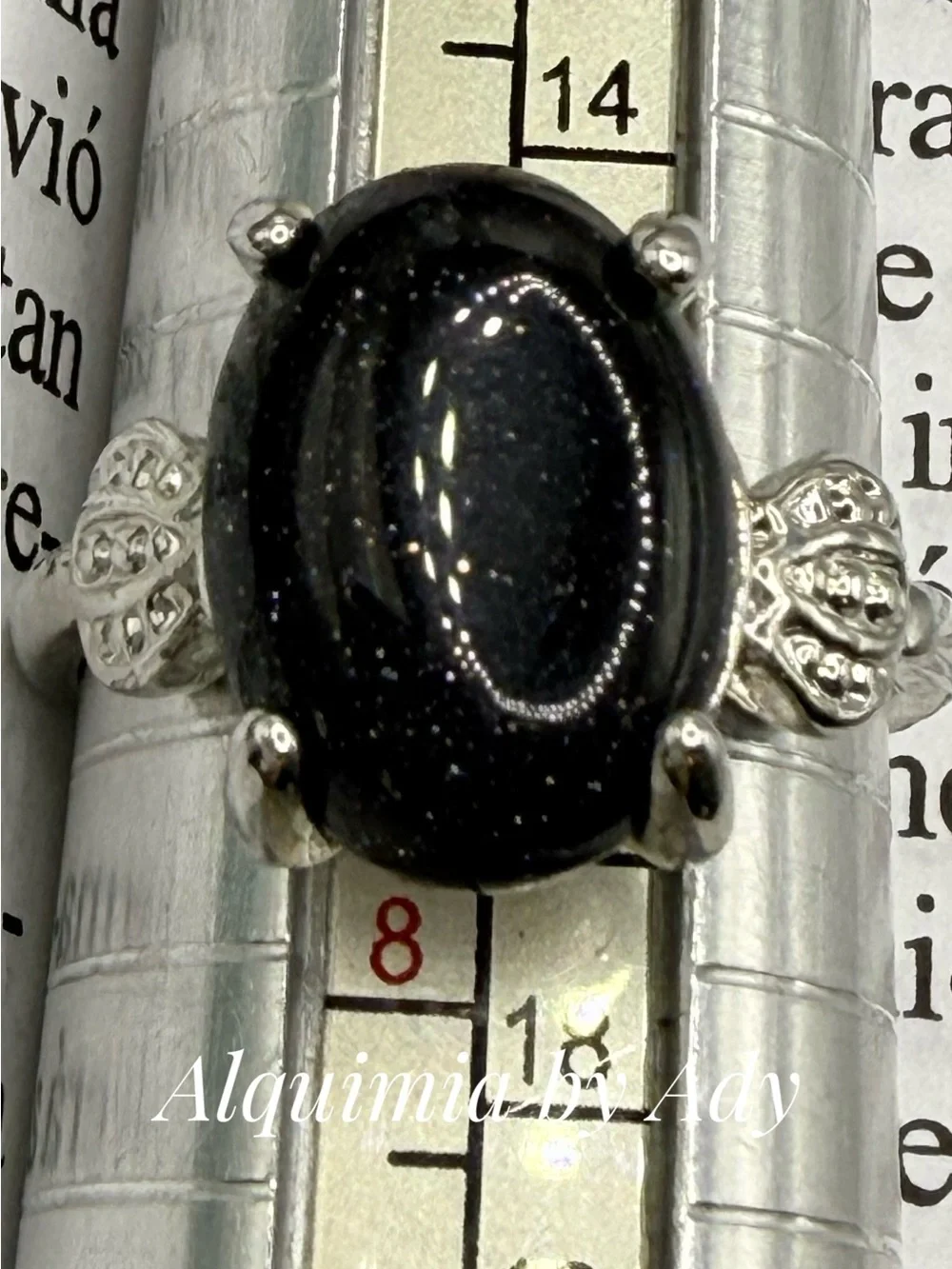 Silver Ring with Dark Blue sandstone Oval Stone